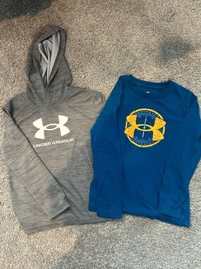 Under Armour Kids Gray Hoodie & Blue Long-Sleeve Tee - Logo 2-Pack